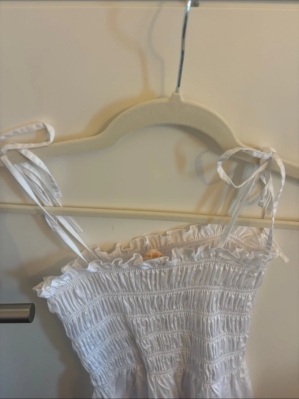 Tory Burch White Smocked Sundress with Tie Straps